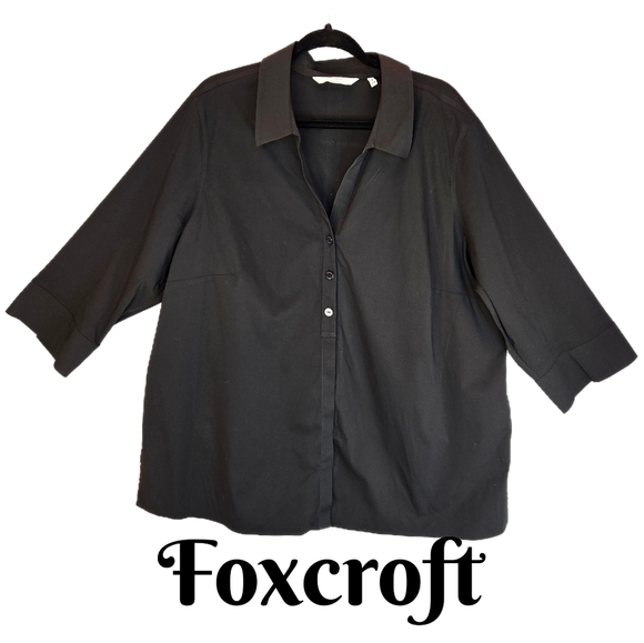 Foxcroft NYC Womens Sz 22W No Iron Black Casual Comfort Full Front Button Blouse - Picture 1 of 14